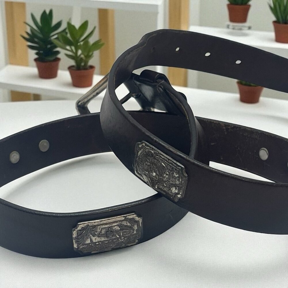 Vintage Ducks Unlimited Italian Saddle Leather Belt Fly Fishing Concho Size 38